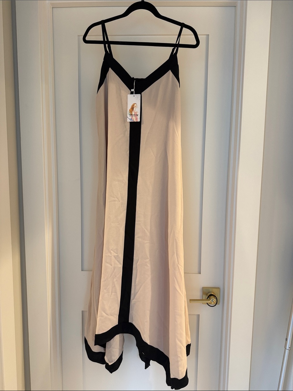 Cream Maxi Slip Dress with Black Contrast Trim
